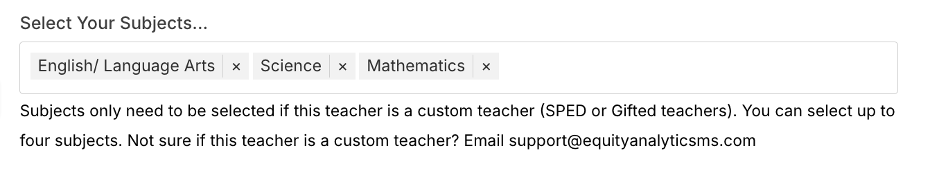 Custom Teacher Subjects