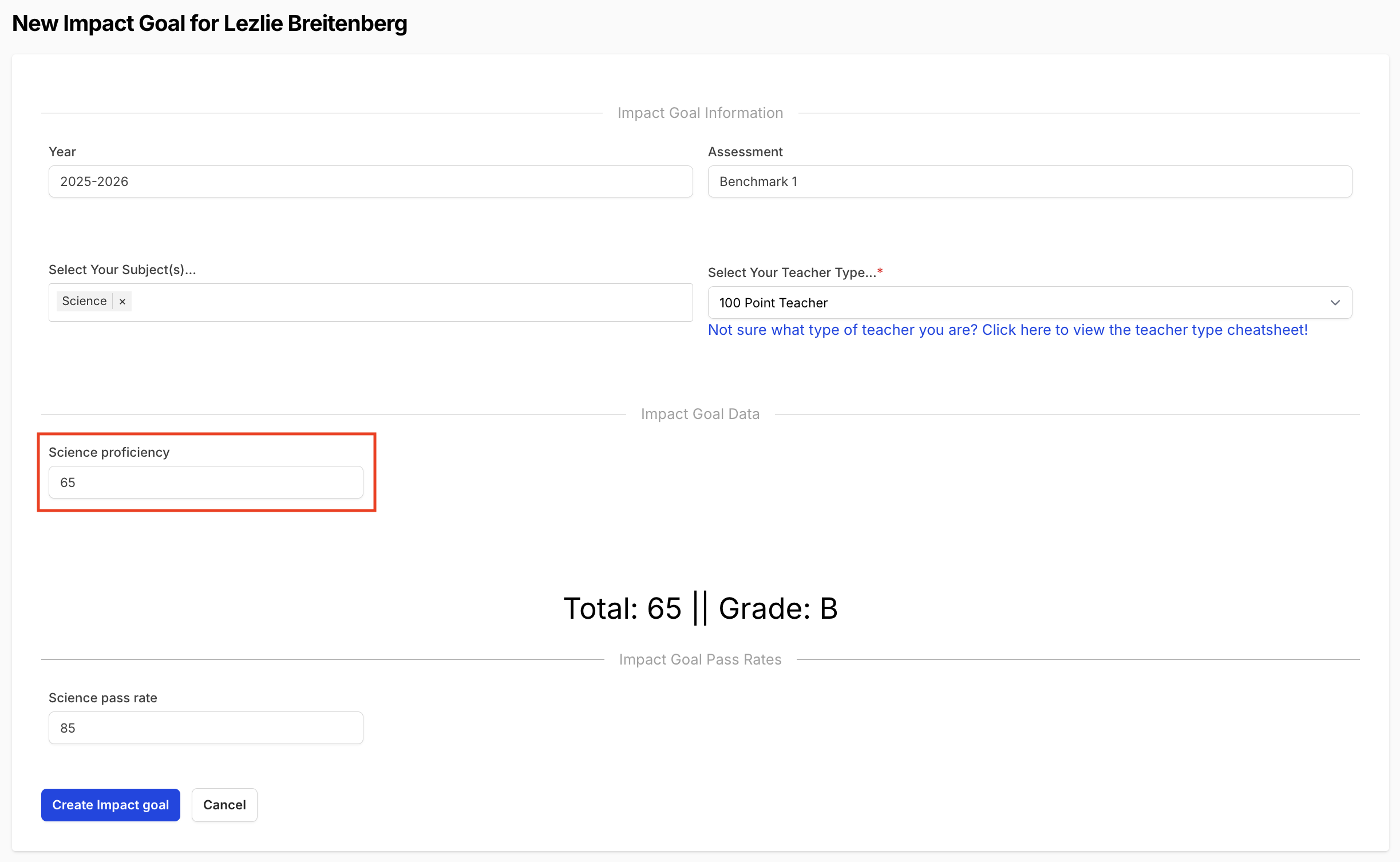 100 Point Teacher Example