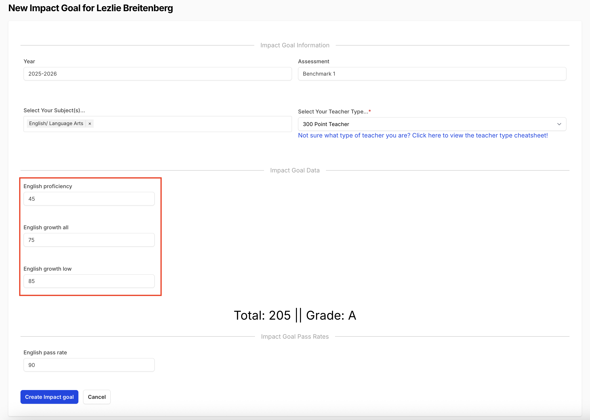 300 Point Teacher Example