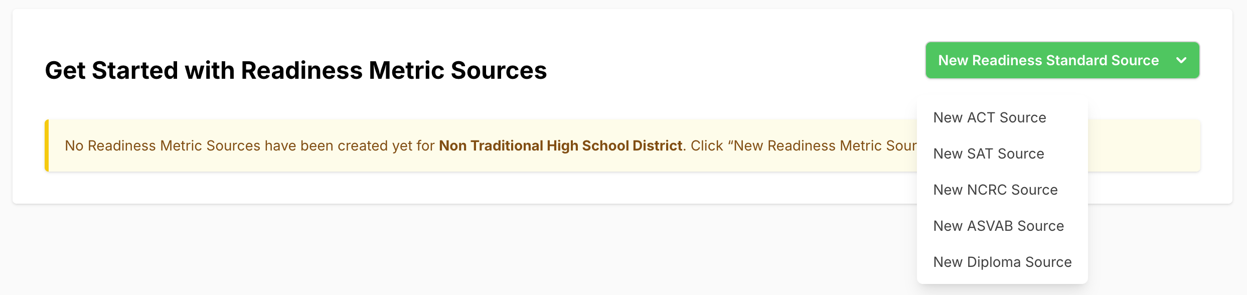 Readiness Metric Source Button