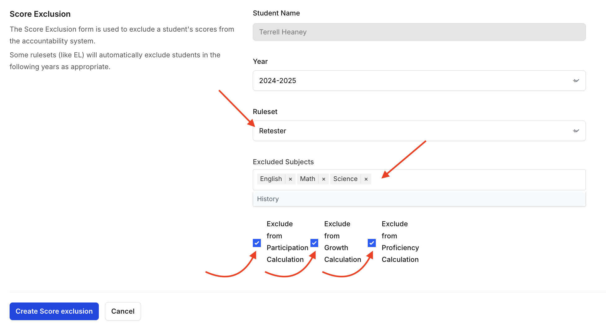 Score Exclusion Form