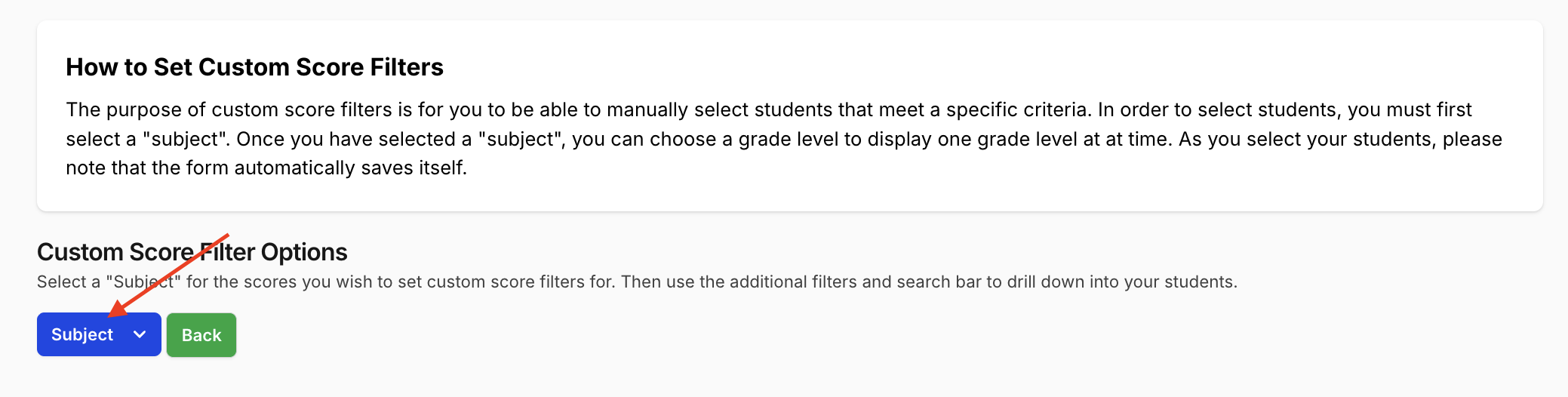 Select Score Filters
