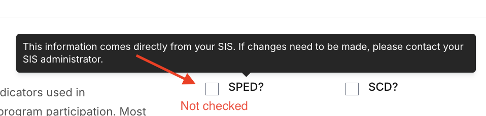 SPED not checked